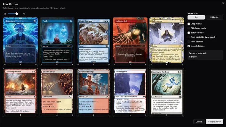 Proxy generator — you want to playtest your deck? No problem, generate a pdf, and print away